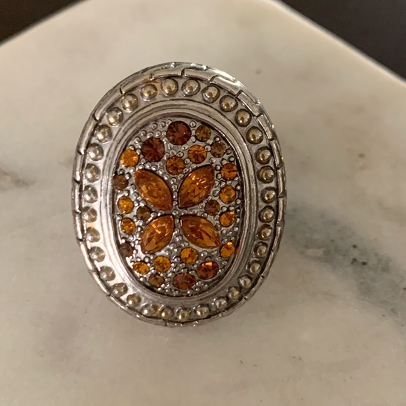 Jewelry - Silver Cocktail Ring with Amber Size 8